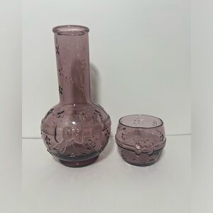 VTG Crownford Giftware Purple Amethyst Glass Decanter & Cup Made in ITALY 1983